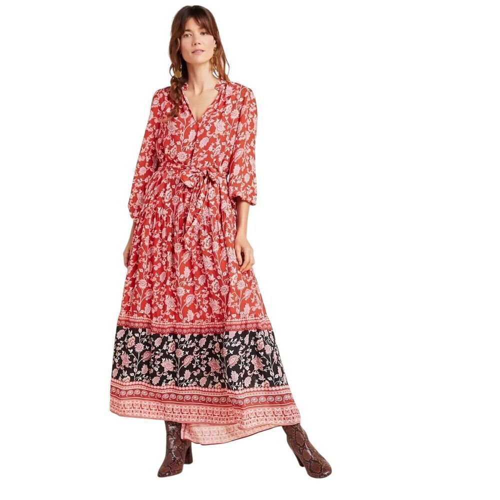 Anthropologie Maeve Melina Maxi Dress Bohemian Long Sleeves SZ XXS # 2453